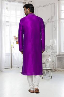 Men's purple embroidered kurta pajama 5