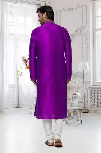 Men's purple embroidered kurta pajama