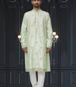 Men's pista green embroidered kurta pajama