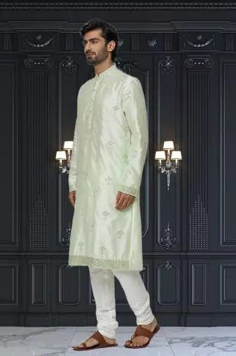 Men's pista green embroidered kurta pajama