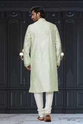 Men's pista green embroidered kurta pajama 5
