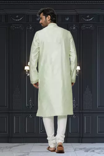 Men's pista green embroidered kurta pajama
