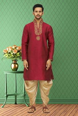 Men's maroon embroidered kurta patiala 1