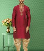 Men's maroon embroidered kurta patiala