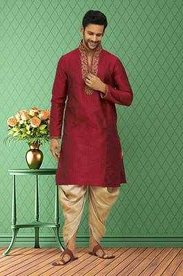Men's maroon embroidered kurta patiala 2
