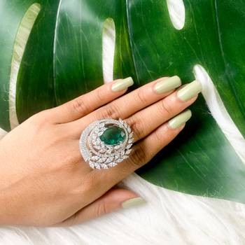 stylish latest fashion blue stone dazzling cubic zirconia embellihsed brass adjustable finger ring 1