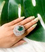 stylish latest fashion blue stone dazzling cubic zirconia embellihsed brass adjustable finger ring