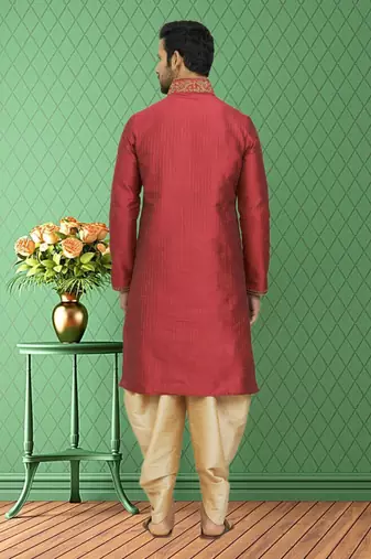 Men's maroon embroidered kurta patiala