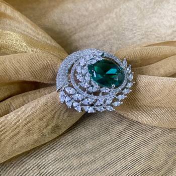 stylish latest fashion blue stone dazzling cubic zirconia embellihsed brass adjustable finger ring 2
