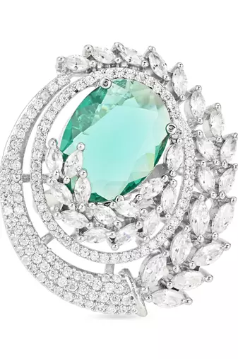 stylish latest fashion blue stone dazzling cubic zirconia embellihsed brass adjustable finger ring
