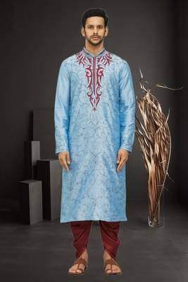 Men's sky blue embroidered kurta patiala 1