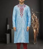 Men's sky blue embroidered kurta patiala