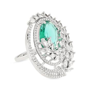 stylish latest fashion blue stone dazzling cubic zirconia embellihsed brass adjustable finger ring 4