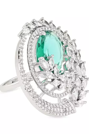stylish latest fashion blue stone dazzling cubic zirconia embellihsed brass adjustable finger ring