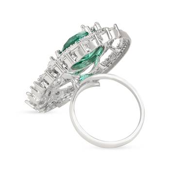stylish latest fashion blue stone dazzling cubic zirconia embellihsed brass adjustable finger ring 5