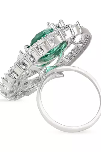 stylish latest fashion blue stone dazzling cubic zirconia embellihsed brass adjustable finger ring