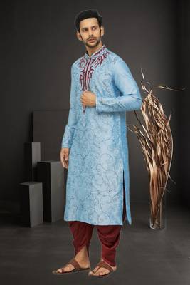 Men's sky blue embroidered kurta patiala 3