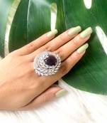 I jewels stylish latest fashion blue stone dazzling cubic zirconia embellihsed brass adjustable finger ring