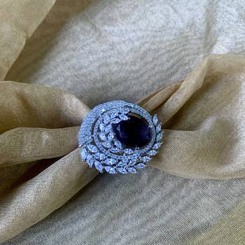 I jewels stylish latest fashion blue stone dazzling cubic zirconia embellihsed brass adjustable finger ring 2