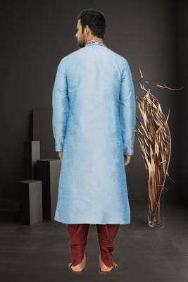 Men's sky blue embroidered kurta patiala 5