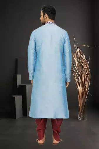 Men's sky blue embroidered kurta patiala