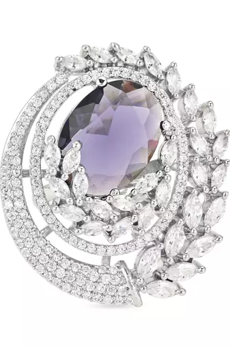 I jewels stylish latest fashion blue stone dazzling cubic zirconia embellihsed brass adjustable finger ring