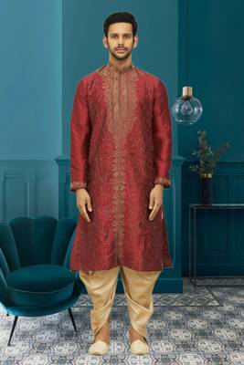 Men's maroon embroidered kurta patiala 1