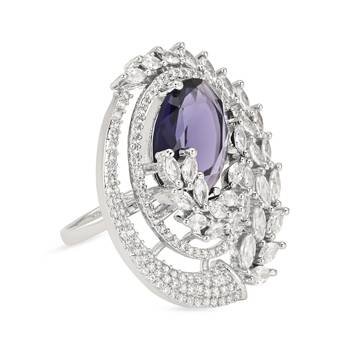 I jewels stylish latest fashion blue stone dazzling cubic zirconia embellihsed brass adjustable finger ring 4
