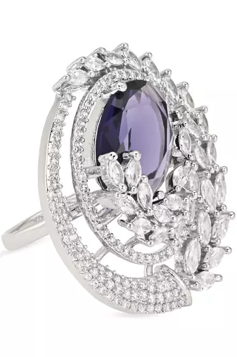 I jewels stylish latest fashion blue stone dazzling cubic zirconia embellihsed brass adjustable finger ring