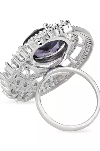 I jewels stylish latest fashion blue stone dazzling cubic zirconia embellihsed brass adjustable finger ring