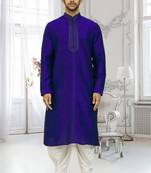 Men's blue embroidered kurta patiala