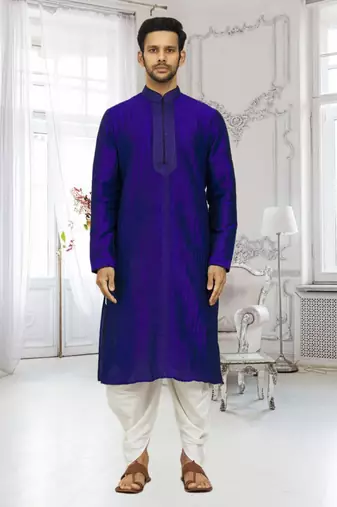 Men's blue embroidered kurta patiala