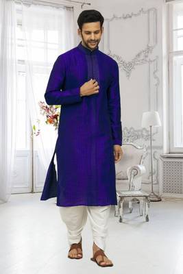 Men's blue embroidered kurta patiala 3