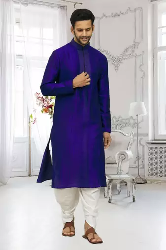 Men's blue embroidered kurta patiala