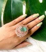 stylish latest fashion blue stone dazzling cubic zirconia embellihsed brass adjustable finger ring