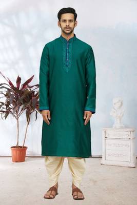 Men's peacock green embroidered kurta patiala 1