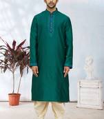 Men's peacock green embroidered kurta patiala