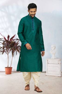 Men's peacock green embroidered kurta patiala 2