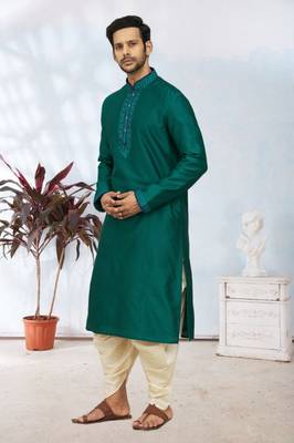 Men's peacock green embroidered kurta patiala 3