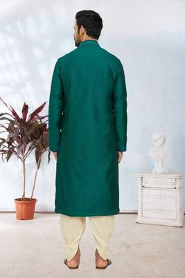 Men's peacock green embroidered kurta patiala 5
