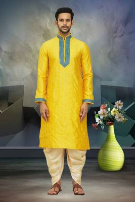 Men's yellow embroidered kurta patiala 1