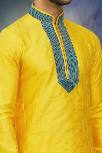 Men's yellow embroidered kurta patiala