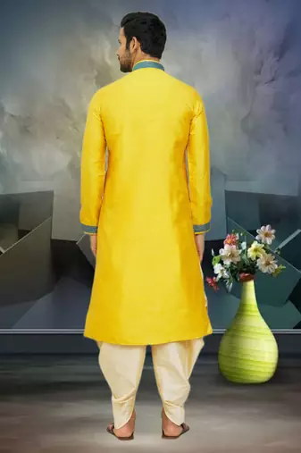 Men's yellow embroidered kurta patiala