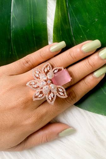 stylish latest fashionable design floral cz american diamond adjustable finger rings