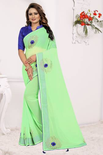 Pista Siroski Stone Work Georgette Saree