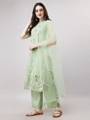 Women   s Foil Printed Kurti And Pant Set With Foil Printed Net Dupatta (Parrot) (MAK12FOIL) 8