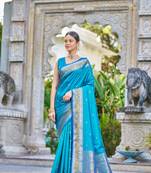 Firozi Kallavi banarasi style silk bland zari Pallu & Border saree with Blouse