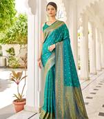 Green Kalandi Silk bland golden border banarasi style saree with Blouse