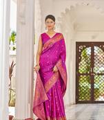 Purple Kalandi Silk bland golden border banarasi style saree with Blouse