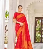 Red Kalandi Silk bland golden border banarasi style saree with Blouse